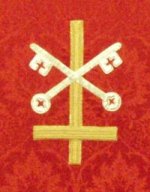 Central embroidered emblem of St Peter