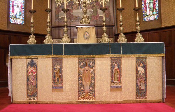 Festal white high altar frontal