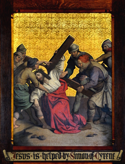 Jesus is helped by Simon of Cyrene