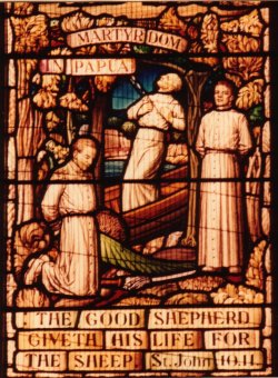Lower central panel, three priest martyrs